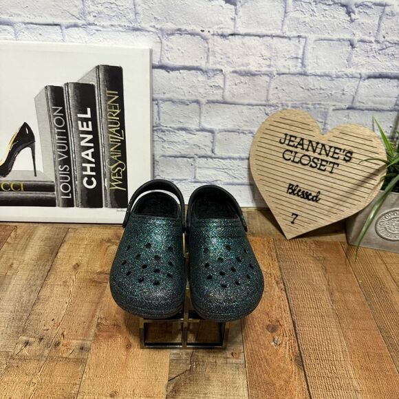 Crocs Classic Lined Glitter Clogs Fuzzy Slippers Size Men’s 7 Womens 9 - Picture 5 of 9